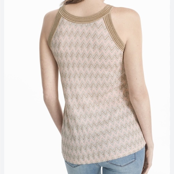 WHITE HOUSE BLACK MARKET Peach Gold Metallic V Neck Sleeveless Zigzag Tank EUC - Picture 5 of 15